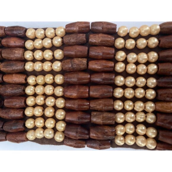 Baba L.A. Clothing Handmade‎ India Wood Faux Pearl Beaded Belt Tie Belt Vtg 32\